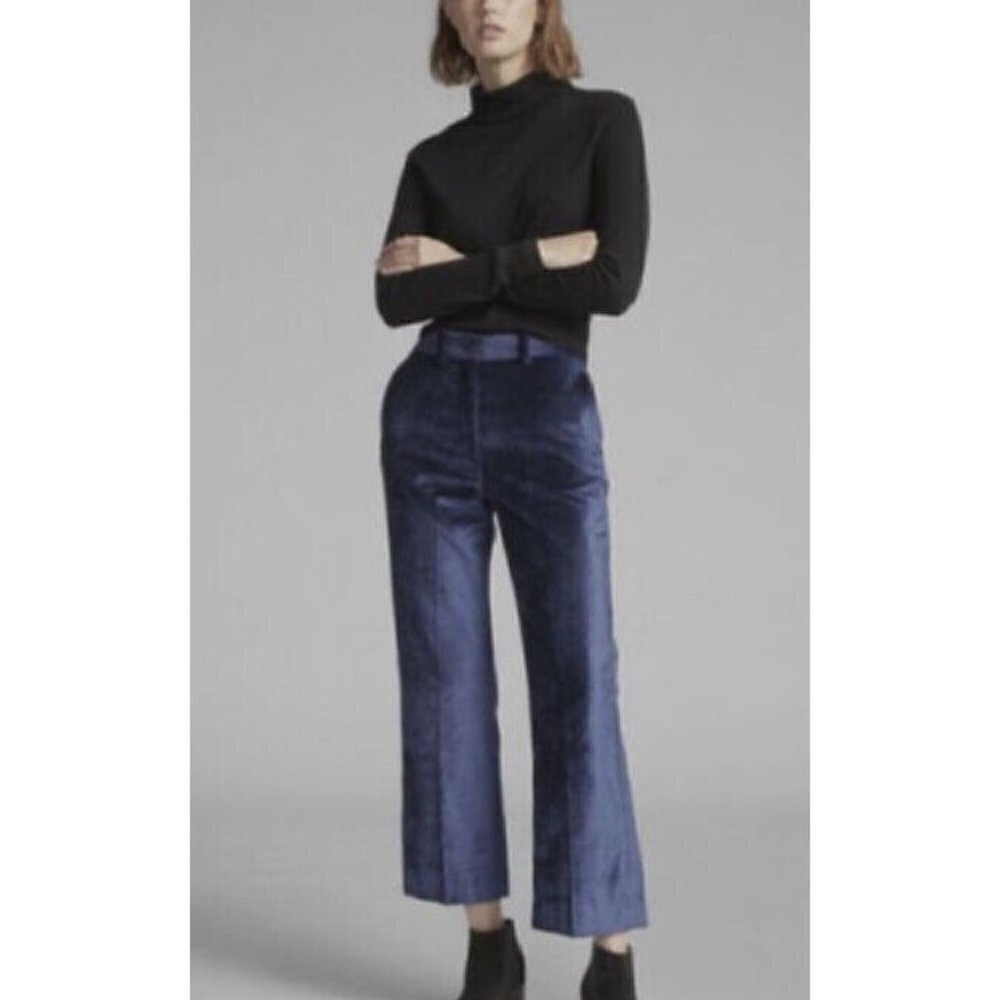 New Rag & Bone Libby Blue Velvet Pants Womens 2 Cropped Flare Trousers